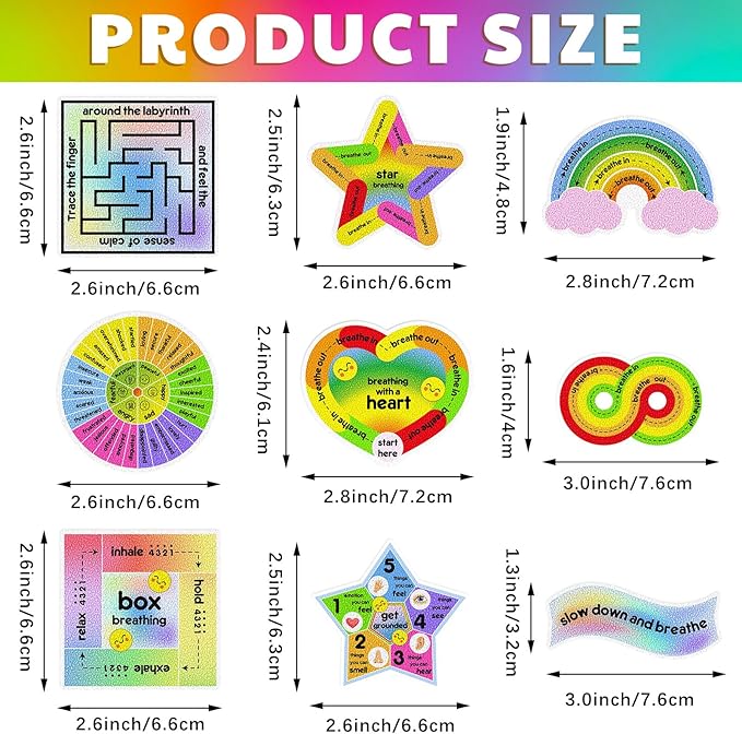 Libima 72 Pieces Anxiety Sensory Stickers Textured Stickers Fidget Mindfulness Sticker School Counselor Supplies Adult Sensory Items Anxiety Relief, 9 Styles(Cute Color)