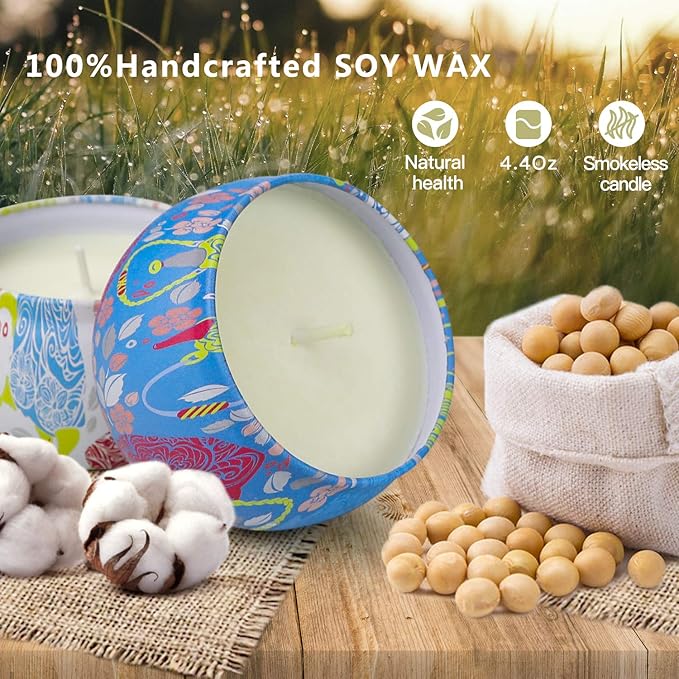Scented Candles Gift Sets, Soy Wax 4.4 oz Portable Travel Tin Candles Women Birthday Gift Stress Relief Sweet Fragrance Home Aromatherapy Candle Set 4 Pack