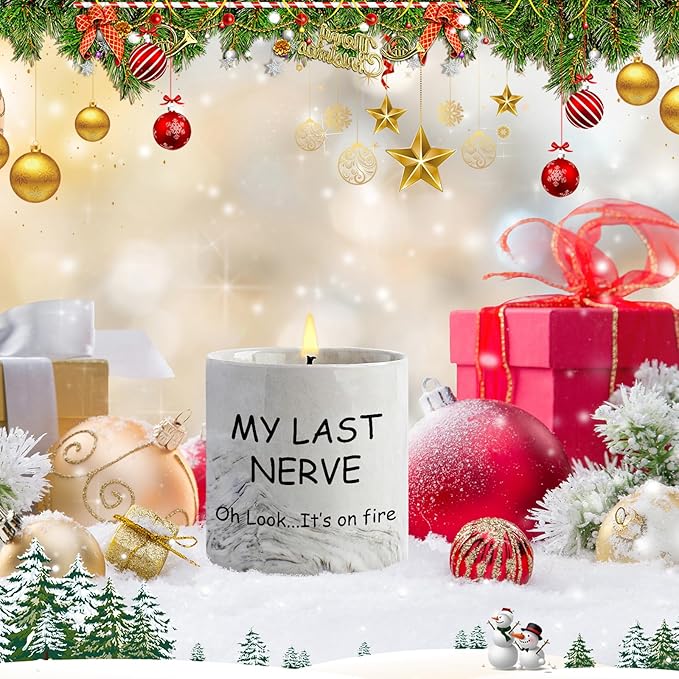 Funny Candle Gifts for Women My Last Nerve Oh Look It's On Fire Candle - Gag Gifts Sarcastic Funny Saying Ceramic Lavender Scented 6 Oz
