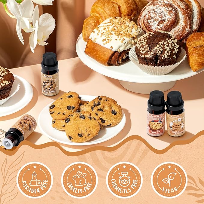 SALKING Bakery Fragrance Oils, Premium Essential Oil for Diffuser, Scented Oil Set for Soap Candle Making - Chocolate Chip Cookies, Apple Pie, Cinnamon Rolls, Vanilla Cake, Snickerdoodle, Sugar Cookie