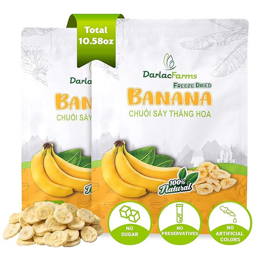 DARLAC FARMS Freeze Dried Banana Chips Pack 2, 5.29 Oz/Each, Premium Organic Crispy Crunchy Natural Healthy Fruit Snacks for Kids, Adults & All Ages, No Sugar Added