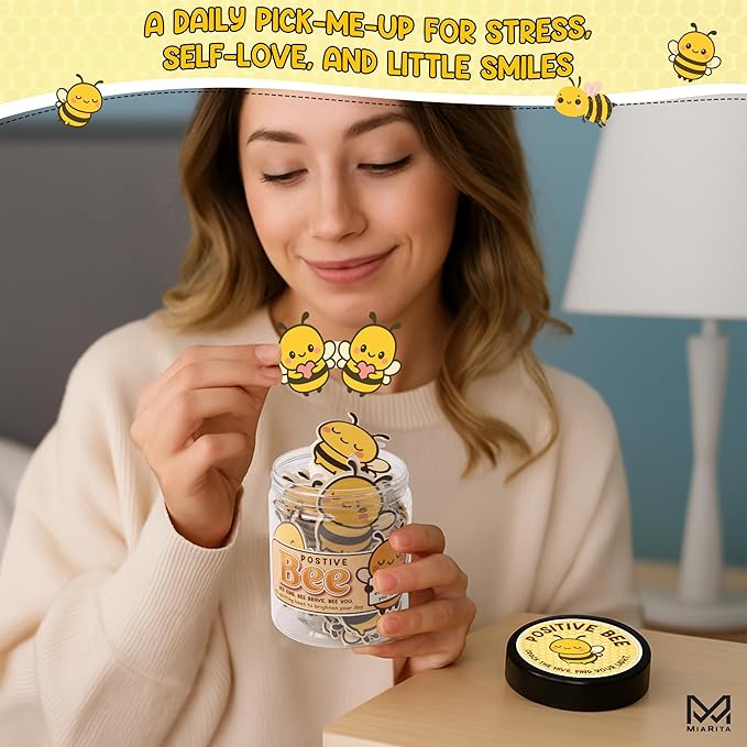 Positive Bee Jar, 60 Cute Bee Affirmation Cards for Women, Teachers, Grandma, Inspirational Gifts for Stress Relief, Self-Care, Birthday, Desk Decor for Bee Lovers