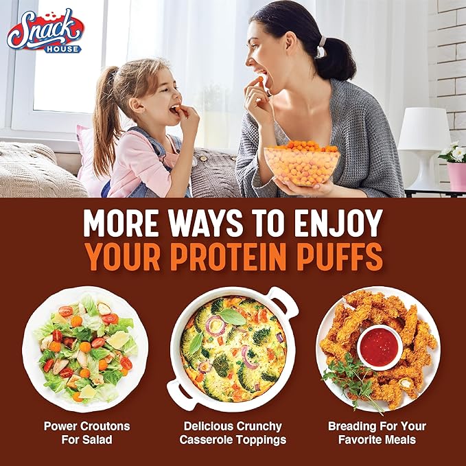 Carolina BBQ High Protein Puffs - Low Carb Snacks, 15g of Protein, Healthy Gluten & Grain Free Snack Food - Low Calorie Guilt Free Keto Diet Friendly | 1g Sugar - Carolina BBQ Flavor - 8 Pack