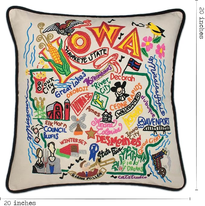 Catstudio Iowa Embroidered Decorative Throw Pillow