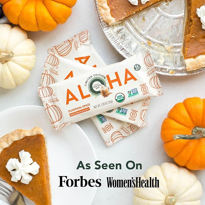 ALOHA Organic Plant Based Protein Bars - Pumpkin Spice, Vegan, Low Sugar, Gluten-Free, Low Carb, Non-GMO, No Stevia, No Erythritol - LIMITED EDITION, 12 Count (Pack of 1)
