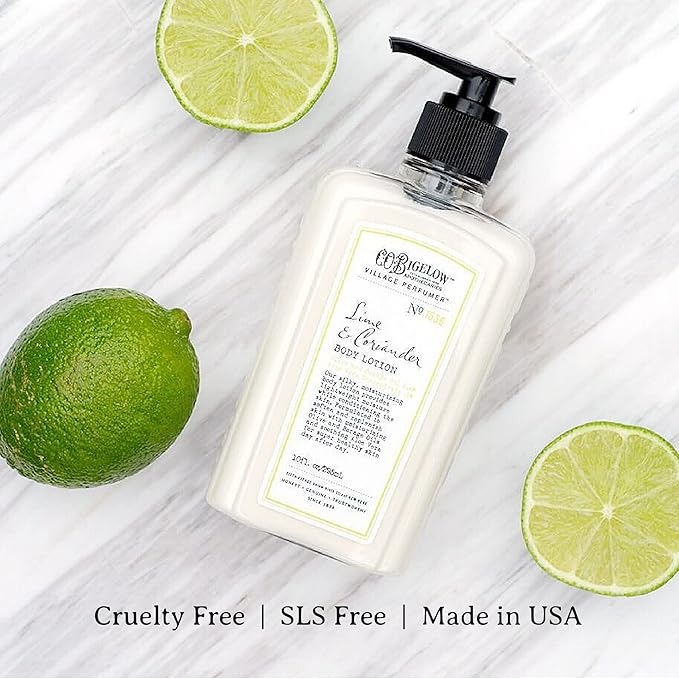 C.O. Bigelow Lime Coriander Body Lotion, Village Perfumer Moisturizing Body Lotion with Aloe Vera, Borage Oil & Olive Oil, 10 Fl Oz