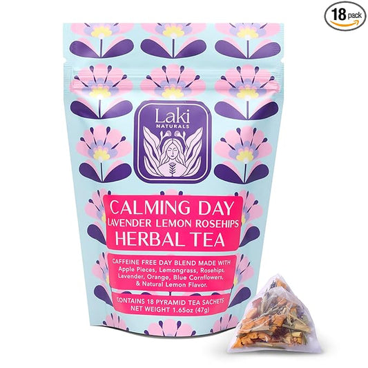 Calming Day Herbal Tea (1.65 oz, Pack of 18 Tea Bags) – Relaxing Caffeine-Free Tea with Lavender, Rosehips and Lemongrass – Gift for focus, clarity, relaxation and wellness