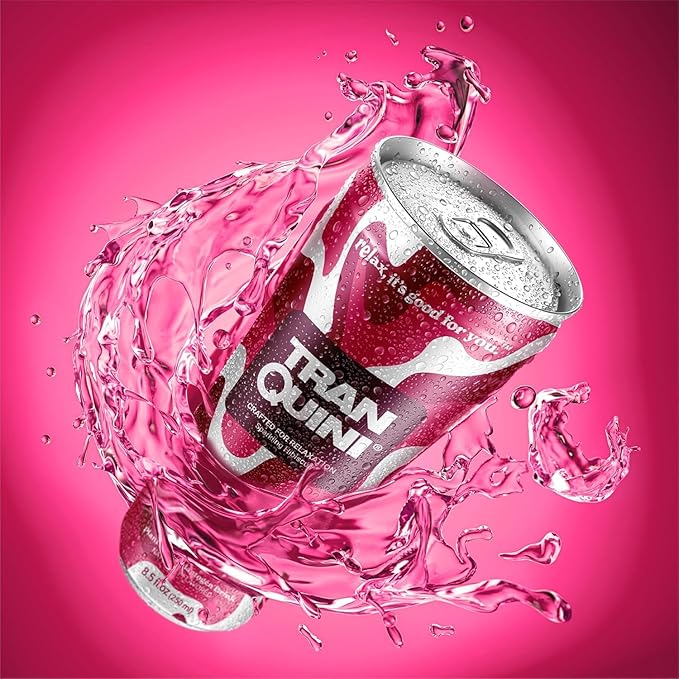 Tranquini Adaptogen Drink, Sparkling Water, Ashwagandha, Gluten & Sugar Free, Calming Non Alcoholic Drinks with L Theanine, Lemon Balm & Chamomile for Stress Support - Hibiscus, 8.5 Fl Oz (Pack of 12)