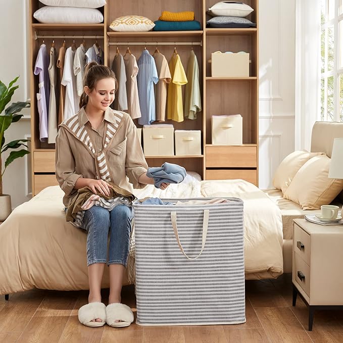 Lifewit 2 Pack Laundry Hamper Large Collapsible Laundry Baskets, Freestanding Waterproof Clothes Hamper with Easy Carry Handles in Laundry Room Bedroom Bathroom College Dorm for Adults, Gray, 2 x 100L