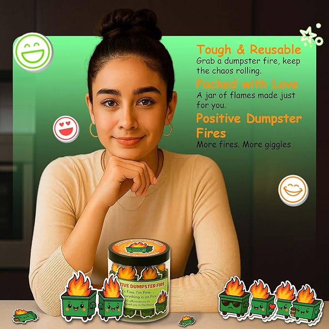 60 Positive Dumpster Fire Cards Jar, Emotional Dumpster Fire Desk Accessories, Affirmation Cards for Women, Teens Girl, Coworker, Dumpster Fire Zen Garden, Womens Birthday Gifts Unique