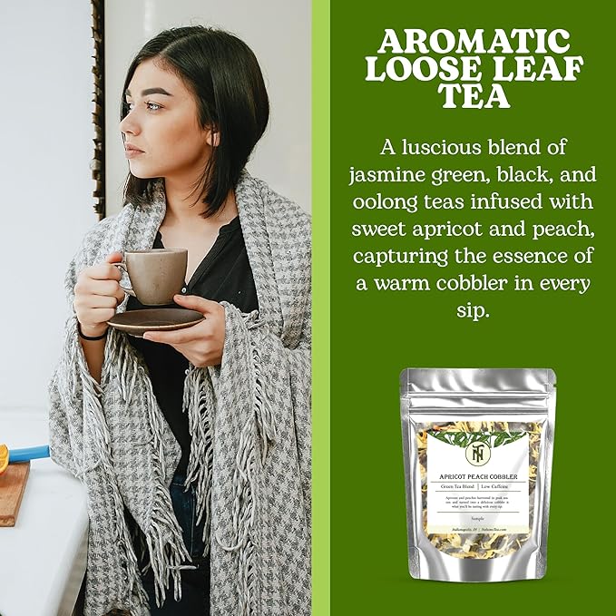 Nelson's Tea Apricot Peach Cobbler Tea Loose Leaf Blend - Jasmine Green Tea, Black Teas, Oolong, Safflower & Marigold Petals - Apricot Peach, Black Jasmine Teas (Sample 0.3 Oz)