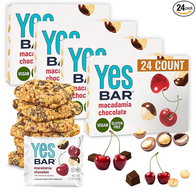 The YES Bar – Macadamia Chocolate – Plant Based Protein, Decadent Snack Bar – Vegan, Paleo, Gluten Free, Dairy Free, Low Sugar, Healthy Snack, Breakfast, Low Carb, Keto Friendly (24 Count)