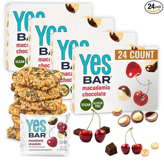 The YES Bar – Macadamia Chocolate – Plant Based Protein, Decadent Snack Bar – Vegan, Paleo, Gluten Free, Dairy Free, Low Sugar, Healthy Snack, Breakfast, Low Carb, Keto Friendly (24 Count)