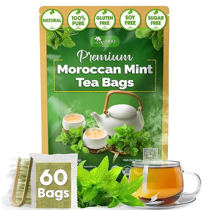 TOG999, Premium Moroccan Mint Green Tea | 60 Tea bags | Traditional Green Tea with Spearmint ā Refreshing Flavor, Premium Quality Herbal Blend. Gluten-Free. Vegan