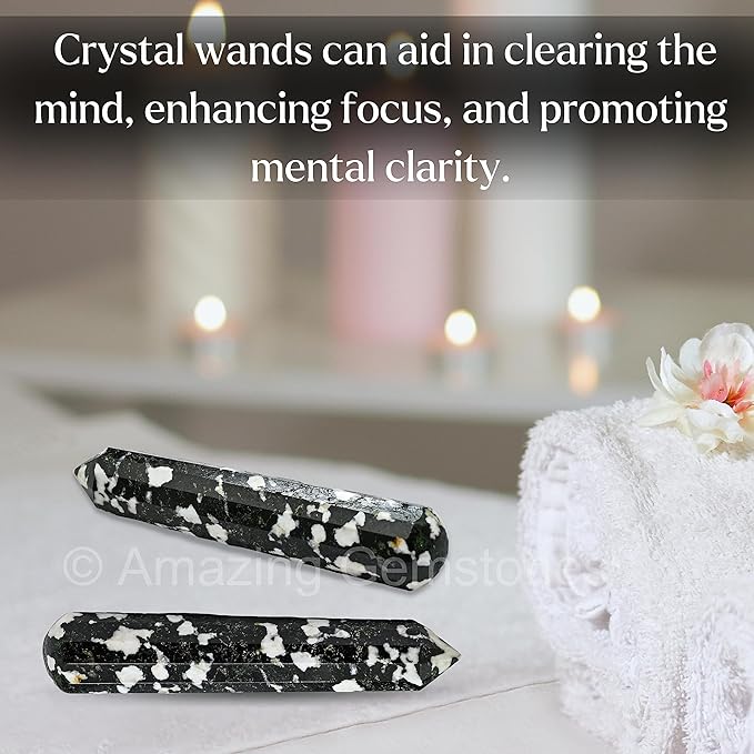 Amazing Gemstone Black and White Tourmaline Crystal Wand Massage Stick - Pelvic Wand Gua Sha for Adults - Crystals and Healing Stones Massage Wands for Adults Gifts (Pointed)