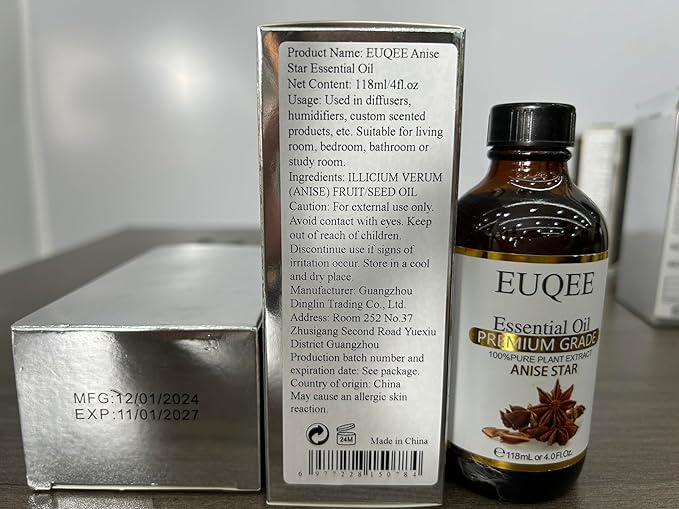 EUQEE Anise Star Essential Oil 4oz / 118ML Large Capacity Anise Star Oil Pure & Premium Fragrance Essential Oil with Glass Dropper for Candle Soap Making, Diffusers