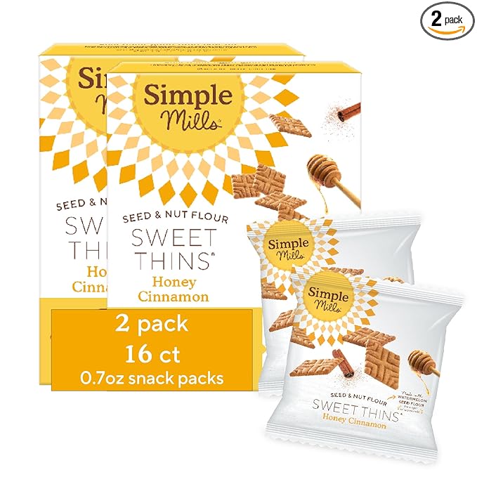 Simple Mills Snack Packs Honey Cinnamon Sweet Thins, Healthy Halloween Snacks for Kids, Individual Packs, Seed & Nut Flour, 8 Ct (Pack of 2)