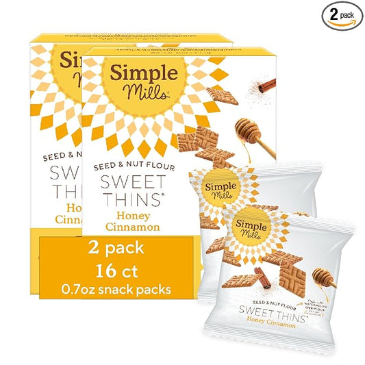 Simple Mills Snack Packs Honey Cinnamon Sweet Thins, Healthy Halloween Snacks for Kids, Individual Packs, Seed & Nut Flour, 8 Ct (Pack of 2)