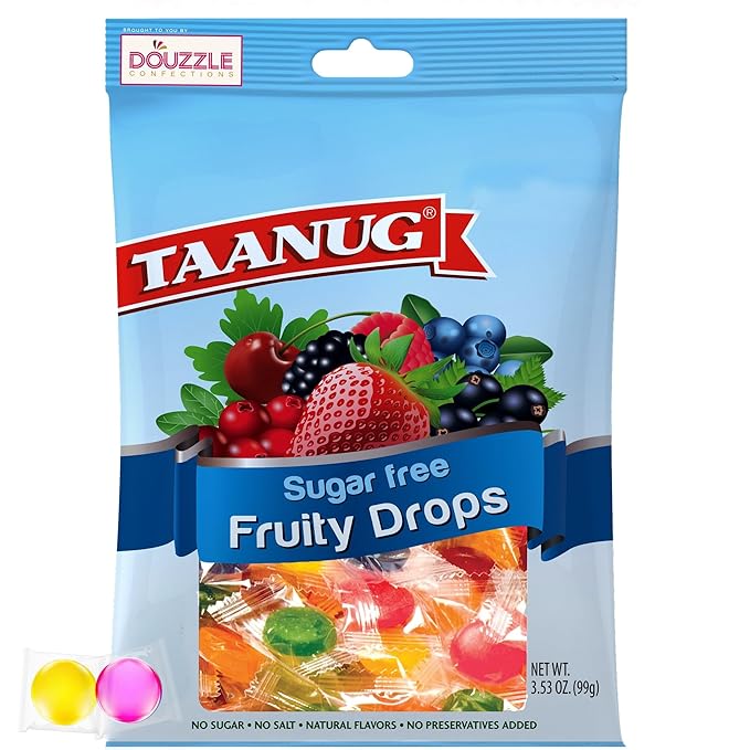 DOUzzle Sugar Free Mixed Fruit Hard Candy Drops, Dye Free (1 Pack) Individually Wrapped - Healthy Low Calorie Snack, Gluten Free, All Natural, No Preservatives, No Aftertaste - Kosher Parve