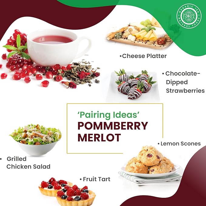Pride of India | PACK of 6 - PommBerry Merlot Fruity Green Tea | 15 Pyramid Full Leaf Individually Wrapped Tea Bags | Tangy & Fruity Flavor | Vibrant & Uplifting Experience | Caffeine Free