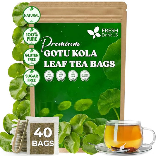 FreshDrinkUS, Premium Gotu Kola Leaf Tea – 40 Tea Bags | Pure Dried Centella Asiatica Leaves | Naturally Caffeine-Free Herbal Tea | Refreshing Aroma & Smooth Taste | Premium Herbal Infusion. Vegan