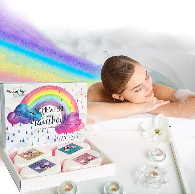 Bath Bombs for Kids - Natural and Organic Magic Rainbow Bubble Bath Bombs w/Moisturizing Shea Butter and Natural Oils, 4 Large Unicorn Cloud BathBombs for Girls, Boys, Women, Birthday Gift for Her
