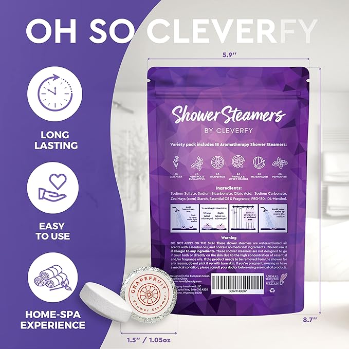 Cleverfy Shower Steamers Aromatherapy – Stocking Stuffers for Women, Teens and Wife – Christmas Gifts for Women and Teen Girls – White Elephant Gifts for Adults – 18 Tablets