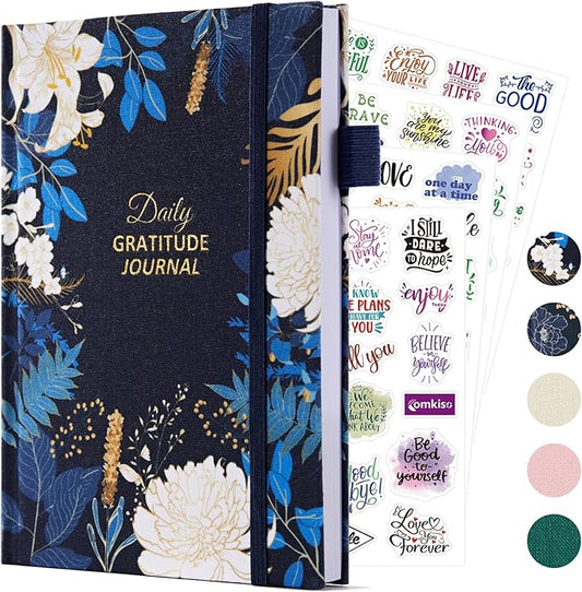Gratitude Journal with 4 Inspirational Stickers: Undated Daily Gratitude Journal for Women and Men - More Happiness, Affirmation, and Mindfulness in A Few Minutes with Prompts & Quotes Floral
