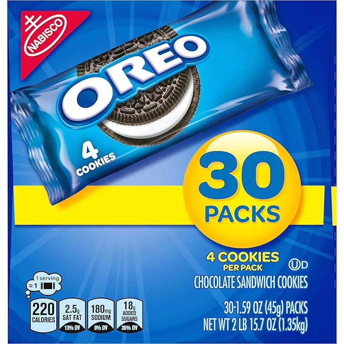 OREO Chocolate Sandwich Cookies, 30 Snack Packs (4 Cookies Per Pack)