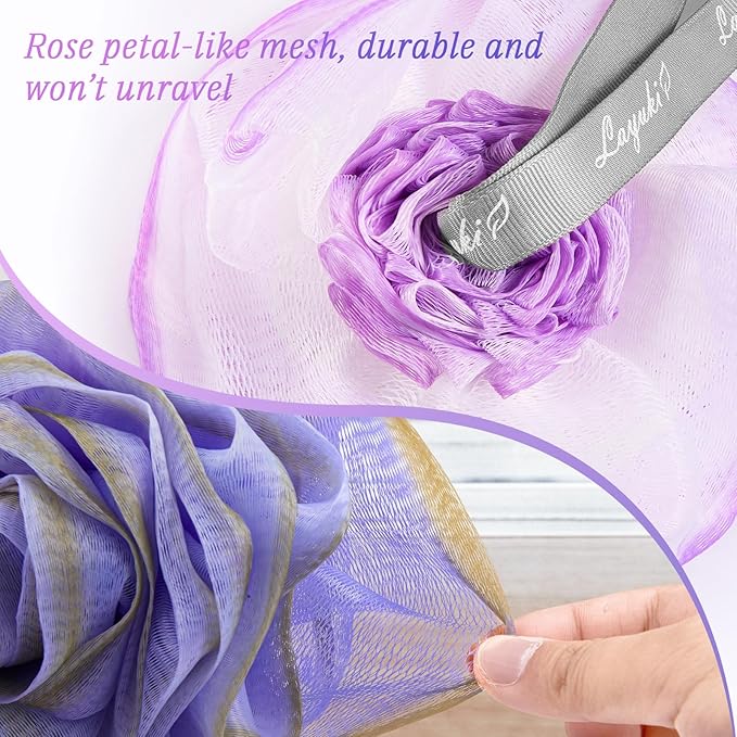 Bath Loofah, Shower Sponge, Body Scrubber, Rose-Shaped, Elegant (Set of 4 Pieces)