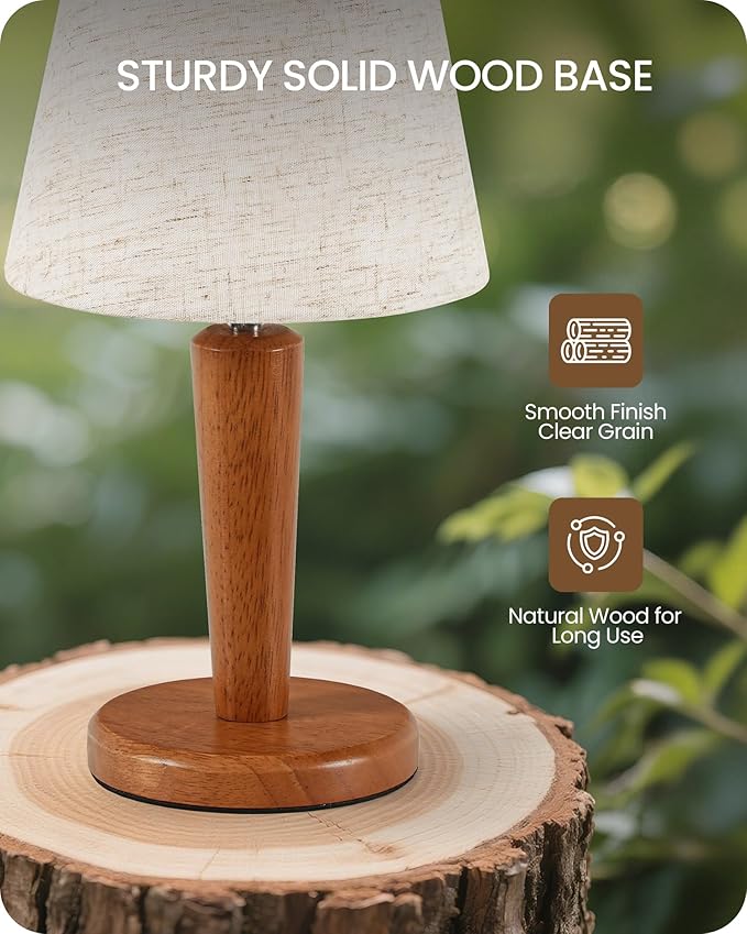 12”Wood Bedside Table Lamps Set of 2, Small Desk Lamps for Small Places, 3 Color Temperatures with Memory,Beige Linen Shade & E26 Bulbs, for Bedroom Living Room Office LE13TLP205