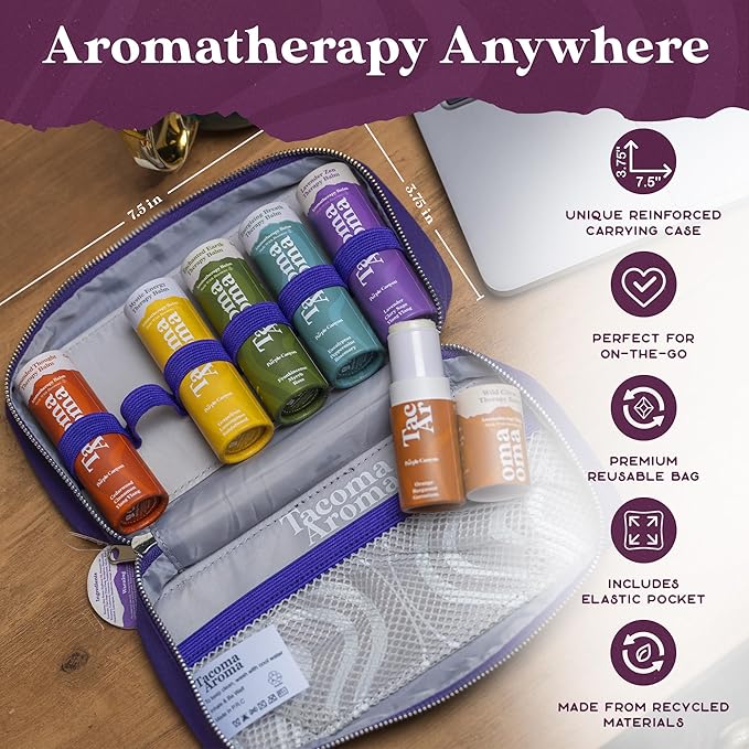 Aromatherapy 6 Pack of Essential Oils Balm Sticks In Travel Case | Aromatherapy Balms Gift Set of Pure Essential Oil Blends | Perfect Mindfulness Gift and Stress Relief Gifts for Women and Men