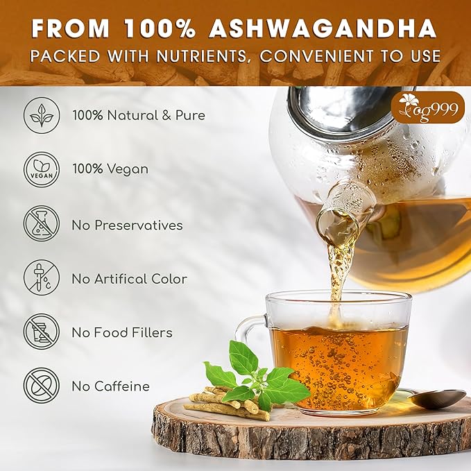 TOG999, Premium 60 Ashwagandha Root Tea Bags, 100% Natural & Pure, Ashwagandha Root Herbal Tea. No Sugar, No Caffeine, No Gluten, Vegan.