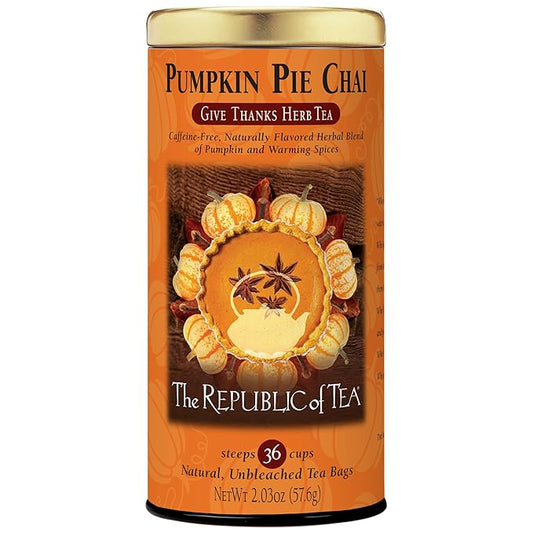 The Republic of Tea – Pumpkin Pie Chai Herbal Tea Tin, 36 Naturally Caffeine-Free Tea Bags