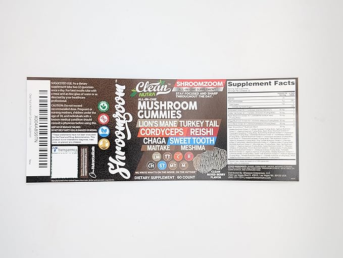 15in1 Mushroom Gummies with Lion's Mane Turkey Tail Cordyceps Reishi Chaga Sweet Toot Maitake Meshima Poria Cocos Shiitake Tremella, Oyster Agaricus Mushrooms for Men and Women Supplement - 2Pack