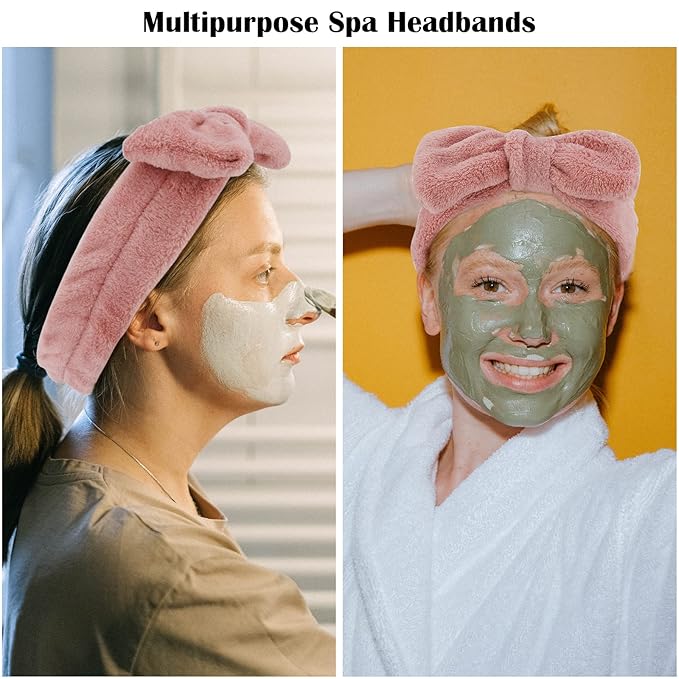Ondder Spa Headband for Washing Face 8 Pack Dark Pink Skincare Headbands for Women Girls Terry Cloth Cute Bow Head Bands