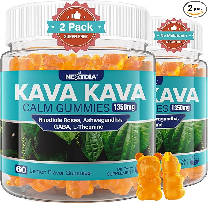 Kava Kava Gummies, Sugar Free Calm Gummies w/Rhodiola Rosea, Ashwagandha, L-Theanine, GABA, Melatonin-Free Kava Blend for Relaxation, Calm and Focus - Alternative to Kava Powder Capsules, Vegan 120 Ct