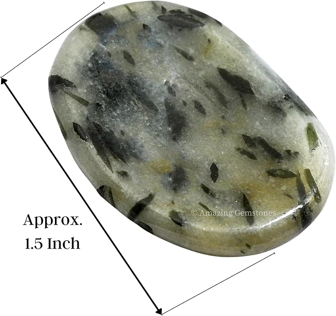 Amazing Gemstone Green Tourmaline in Quartz Worry Stone Crystals and Healing Stones - Worry Stones for Stress Relief Gift - Piedra Crystal Fidget for Meditation - Stocking Stuffers and Birthday Gift