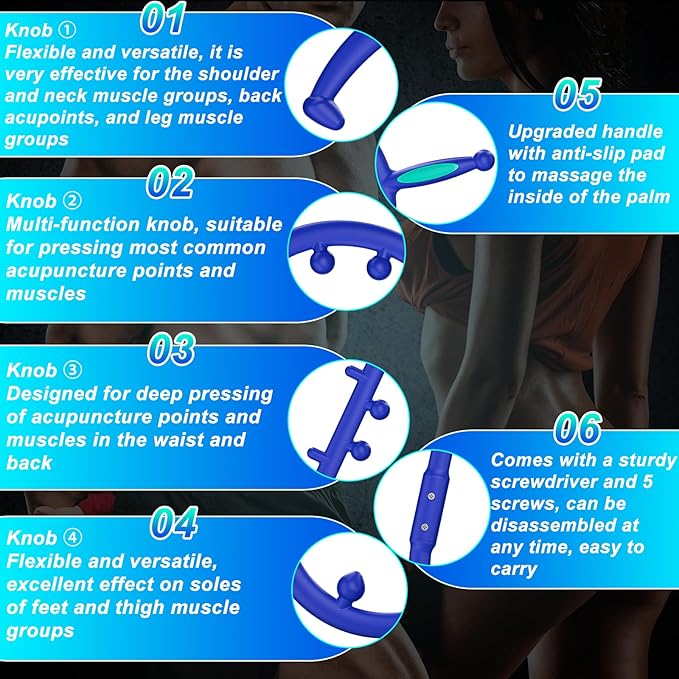 KEINE MARKE Trigger Point Massage Tool, Back Massage Tool, Pressure Point Massage Tool, Handheld Back, Neck, Shoulder, Leg and Feet Massage Hook for Men & Women (Fashionable Blue)