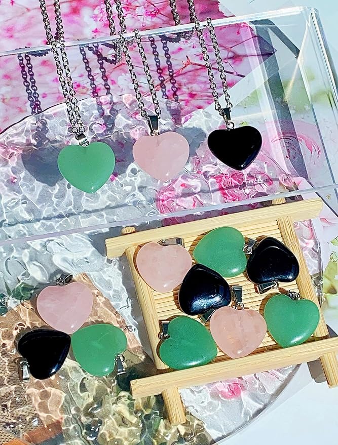 QINJIEJIE 50PCS Heart Crystals Stones Love Shaped Gemstones Rose Quartz Polished Crystal Bulk Chakra Palm Worry Stone Natural Cute Pocket Thumb Gems Reiki Balancing Meditation Wholesale Set Gifts Women Stocking Stuffers