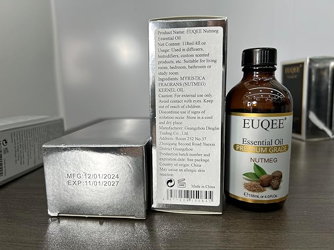 EUQEE Nutmeg Essential Oil 118ML Large Capacity Nutmeg Oil Premium Aromatherapy Essential Oils with Glass Dropper for Candle Making, Soap Making-4oz