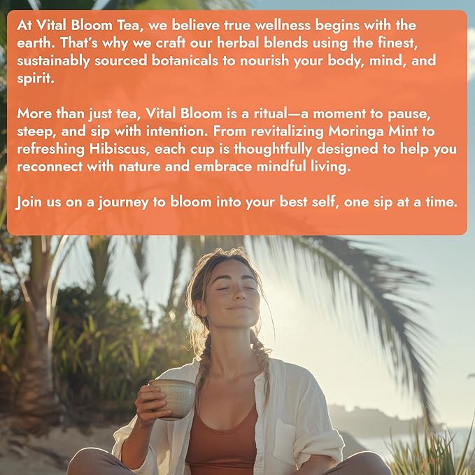 Vital Bloom 120 Tea Bags Ginger Turmeric Cinnamon Tea Bags, Supports Immune Health, Aids Digestion, 100% Natural Ingredients Blended Herbal Tea, Hot or Iced, Eco-Friendly Package, 120 Count