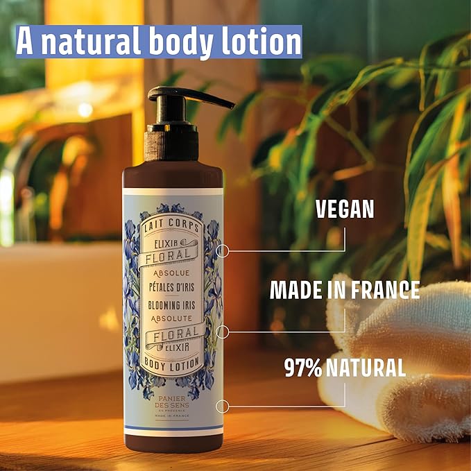 Panier des Sens β Iris Hand & Body Lotion for Dry Skin - Hydrating Body Cream for Women - Nourishing Fluid Body Moisturizer Shea Butter & Olive Oil - 97% Natural Ingredients Body Care - 8.45 Floz