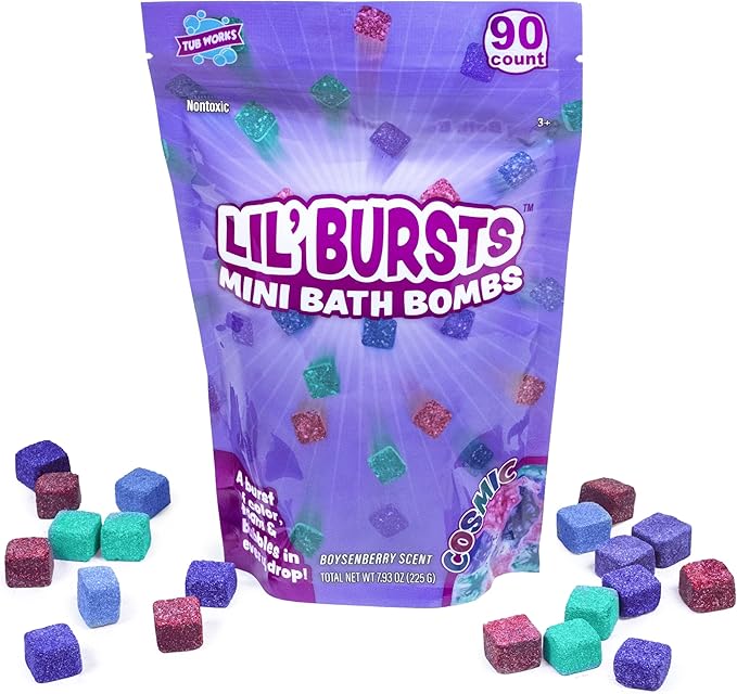 Tub Works Lil' Bursts Mini Bath Bombs for Kids, 90 Count, Cosmic | Nontoxic | Tiny With A Burst of Color, Foam & Bubbles | Customize With Fun Colors | Create Bath Art