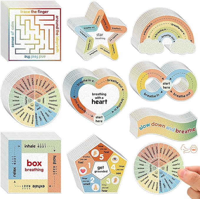 Libima 72 Pieces Anxiety Sensory Stickers Textured Stickers Fidget Mindfulness Sticker School Counselor Supplies Adult Sensory Items Anxiety Relief, 9 Styles(Retro Color)