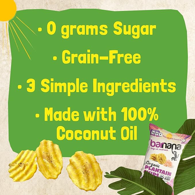 Barnana - Organic Plantain Chips, Himalayan Pink Salt, Healthy Snack Made With 100% Coconut Oil, Non-GMO, Potato Chip Alternative, Zero Sugar, Paleo, Grain-Free, USDA Organic, Vegan (2 oz, 6-Pack)