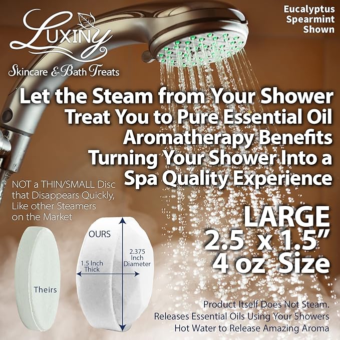 Eucalyptus Shower Steamer Aromatherapy in Your Shower, American Made by Luxiny, Shower Bomb Tablets Melt to Release a Vapor for Natural Stress Relief - Pack of 4 XL Steamers (Eucalyptus Spearmint)