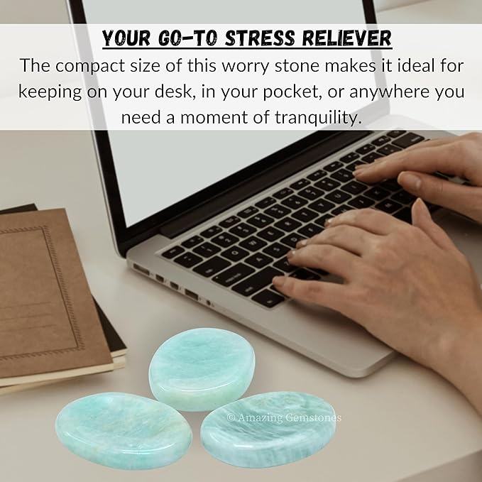Amazing Gemstone Amazonite Worry Stone Crystals and Healing Stones for Stress Relief Gifts - Piedra Crystal Fidget for Meditation, Relaxation - Unique Stocking Stuffers and Birthday Gifts