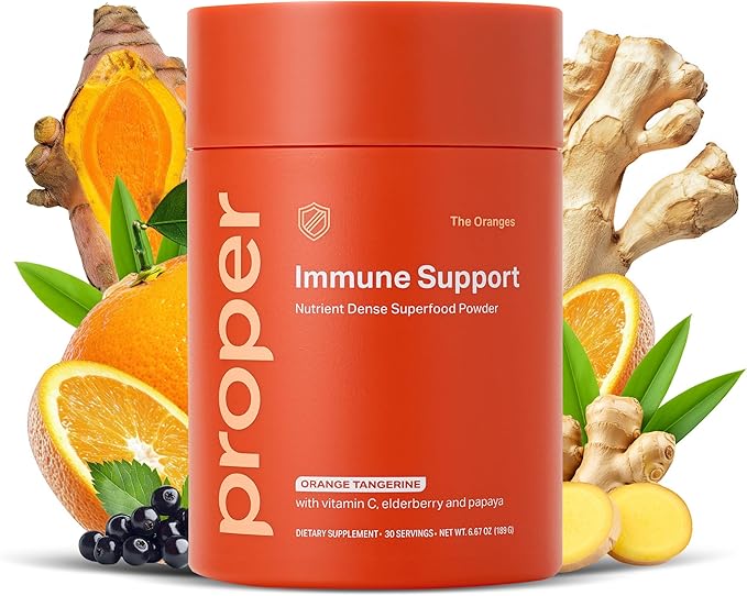 Proper, The Oranges Nutrient-Dense Superfood Powder for Immune Support & Gut Health - Elderberry, Vitamin C, Zinc & Echinacea Supplement Complex Enhanced with Probiotic Digestive Blend