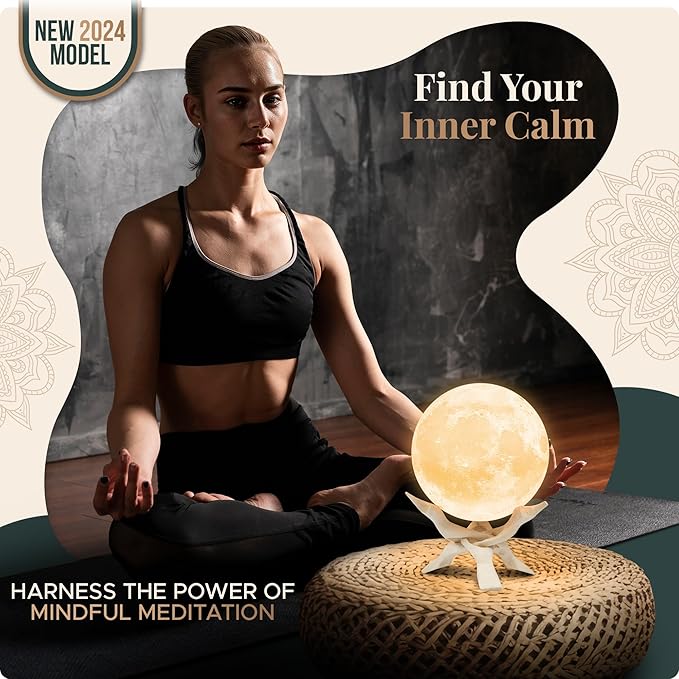 Zen Moon Lamp - Visual Meditation Light for Relaxation and Mindfulness - Guided Breathing Night Light - Spiritual Christams Gifts for Women, Mom, Best Friend 2025 - Unique Decor for Bedroom (5.5 inch)